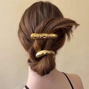 18K Gold Plated Hair Clip*Hair Accessories*Hammered bar barrette*Minimalist*LW